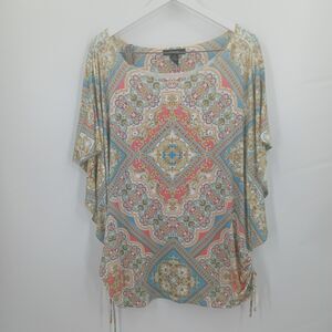 Style & Co. Paisley Poncho Blouse Women's 1X Blue Red Boho Aesthetic Summer